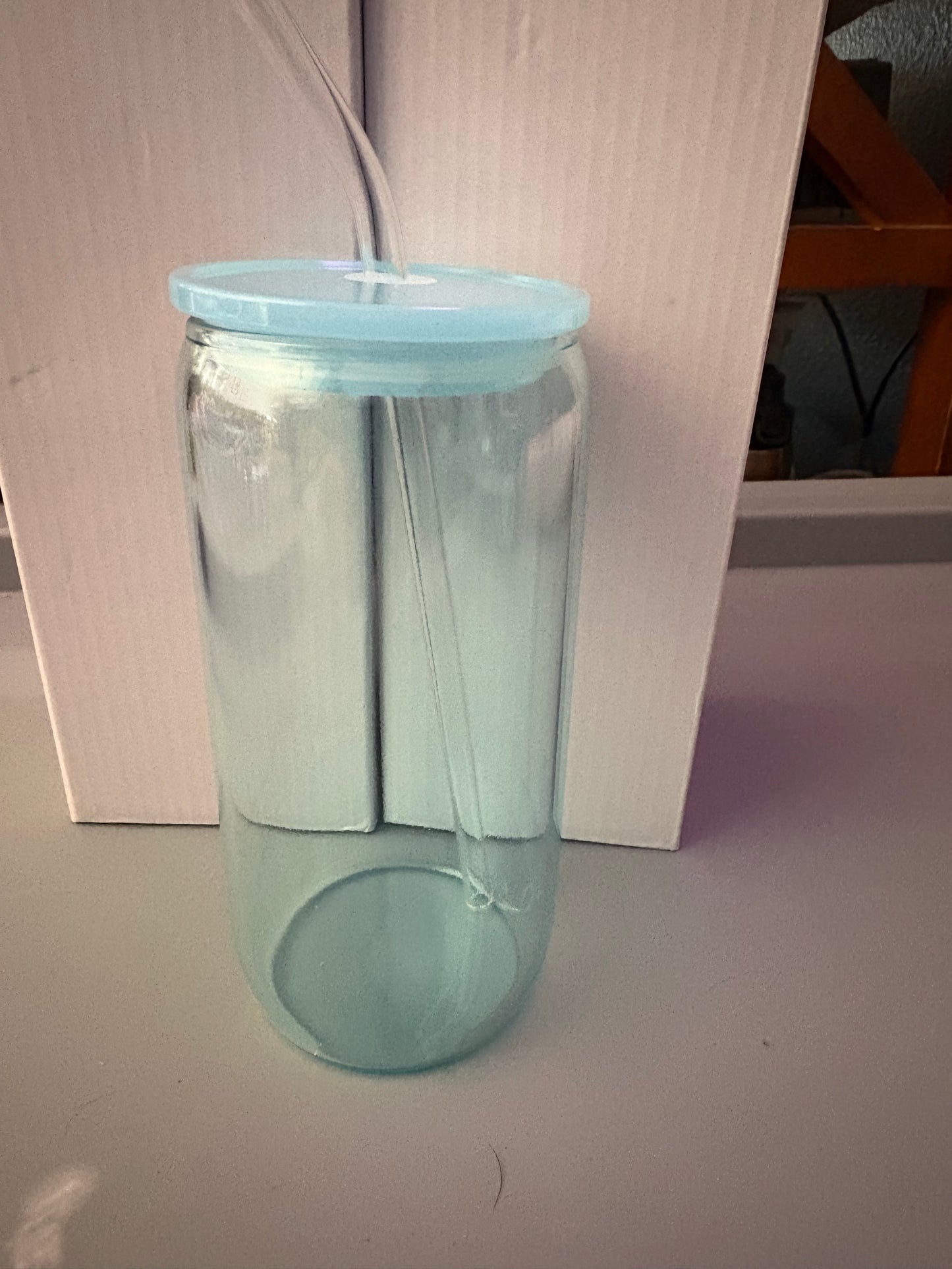 blue glass cup