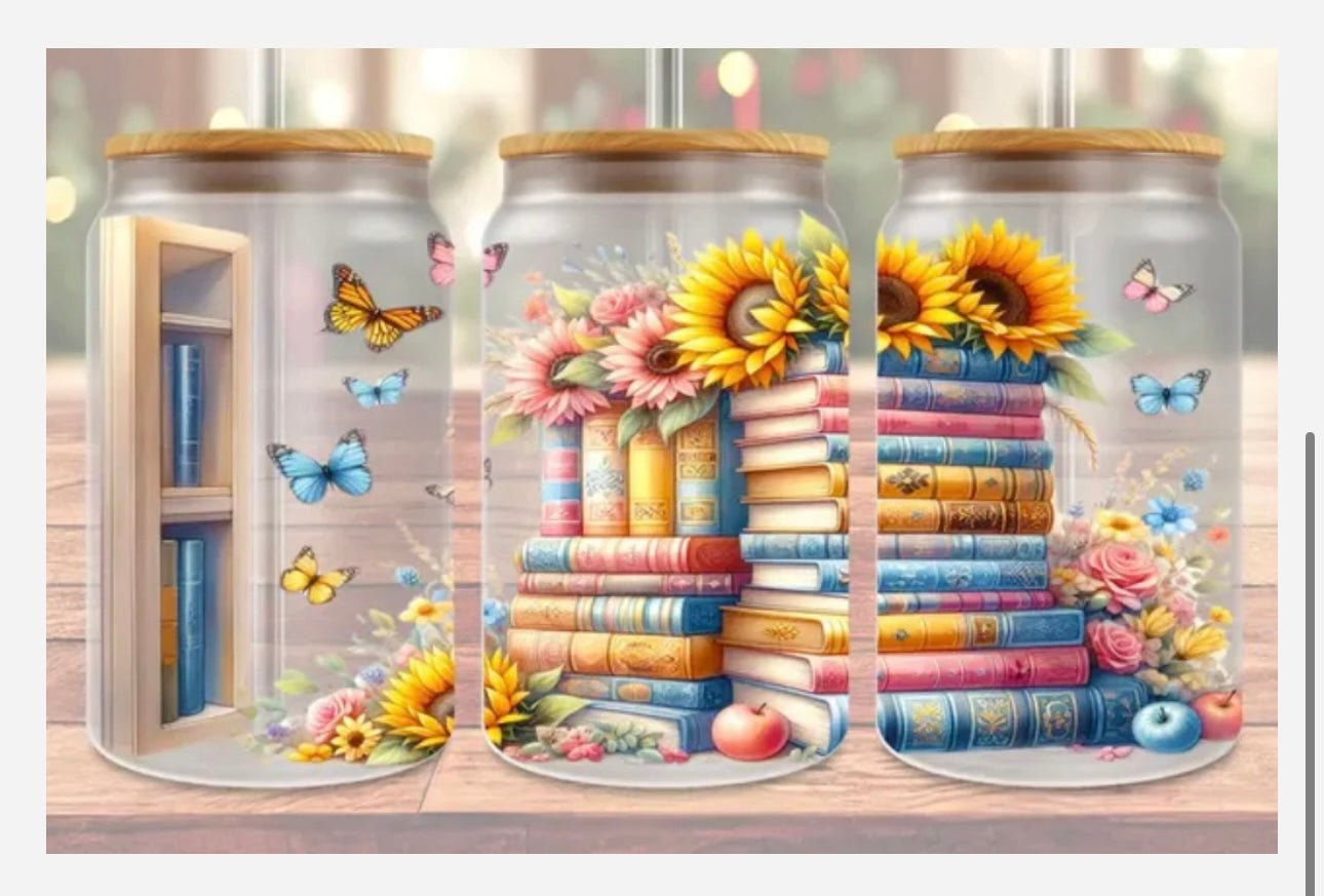 Book stack and flowers