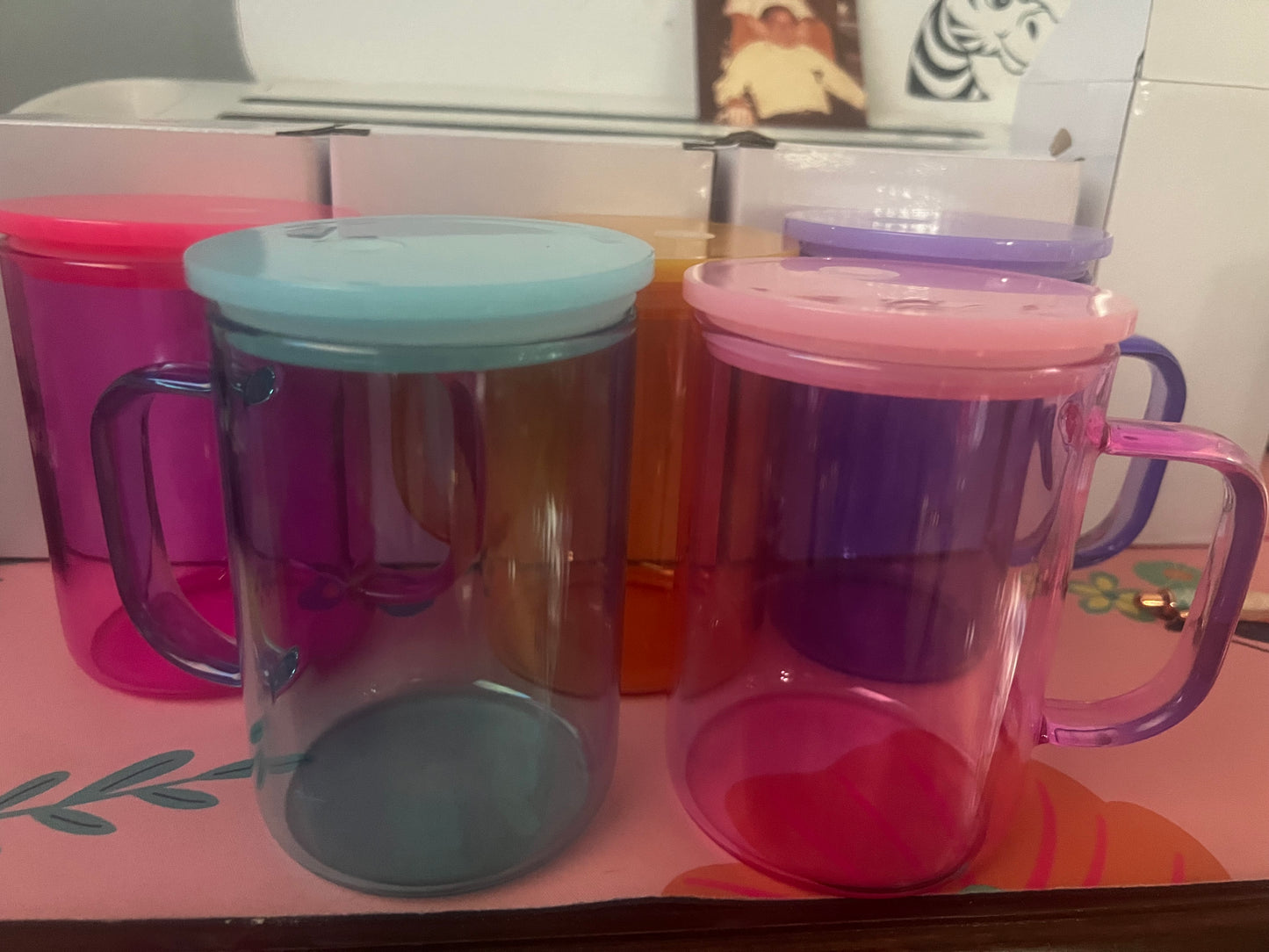 colored glass mugs